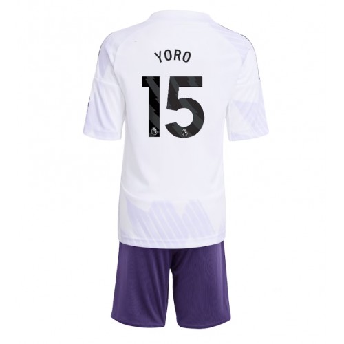 Stroje piłkarskie Manchester United Leny Yoro #15 Koszulka Wyjazdowej dla dzieci 2025-26 Krótki Rękaw (+ szorty)